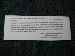 Beatles Bobb'n Head Car Mascots Bobblehead Information Instruction Sheet REPRO - Picture 1 of 1