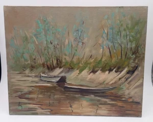 " BARCHE IN RIVA 1978  "  ADORNI  40X50  OLIO  SU TELA  WhatsApp 3381892098 - Picture 1 of 2