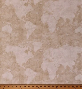 Cotton World Maps Vintage-Look Travel Cream Fabric Print by the Yard D786.89 - Picture 1 of 1