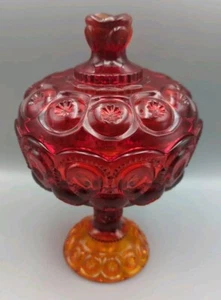 LE SMITH 9.75” Tall Moon & Stars Amberina UV Glow? Candy Dish Vintage Orange Red - Picture 1 of 24