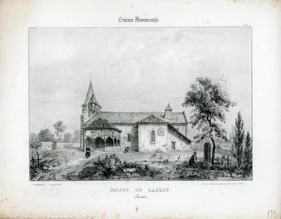 Landes : EGLISE DE LABRIT. Lithographie, Guienne Monumentale, XIX°. - Photo 1/1