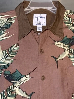 Рубашка с коротким рукавом Guy Harvey большая коричневая на пуговицах парусник меч-рыба - Изображение 1 из 4