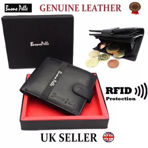 Designer Mens Leather Wallet RFID SAFE Contactless Card Blocking ID Protection - Picture 1 of 8