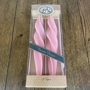 Beeswax Designs Handmade California Box of 2 Pink 12" Taper Swirled Candles - Picture 1 of 7