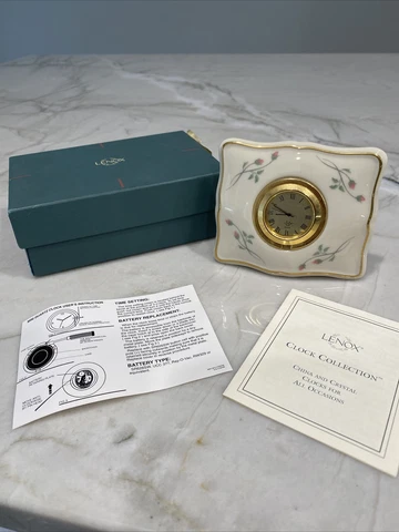 Lenox Porcelain Clock Vanity Boudoir Bedside Desk Quartz Petite Rose Gold Trim Cover