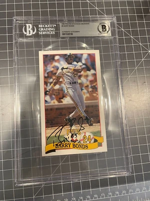 1992 BARRY BONDS PITTSBURGH PIRATES SIGNED PHOTO POSTCARD BECKETT SLABBED - Image 1 of 3
