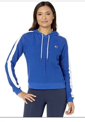 Tommy Hilfiger Sudadera con Capucha Recortada de Malla Azul y Blanco Talla Pequeña Foto 1 de 4