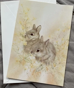 Vintage Gordon Fraser Happy Easter Pair of Bunnies Card/Envelope 7x5" - Picture 1 of 3