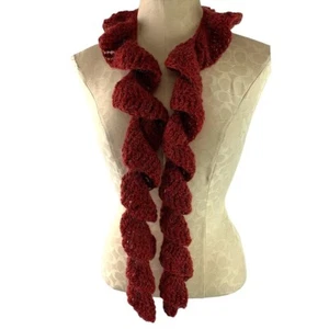Flounce Crochet Ruffle Scarf Dark Red Fuzzy 57" - Picture 1 of 5