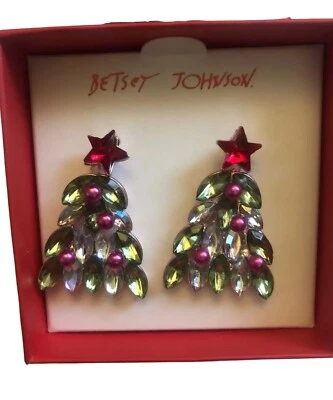 Pendientes colgantes Betsey Johnson Holiday Whimsy tono oro rosa árbol de Navidad nuevos en caja Foto 1 de 4