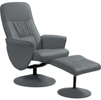 Swivel Recliner with Ottoman PU Leather Reclining Chair and Footrest Grey - Image 1 of 4