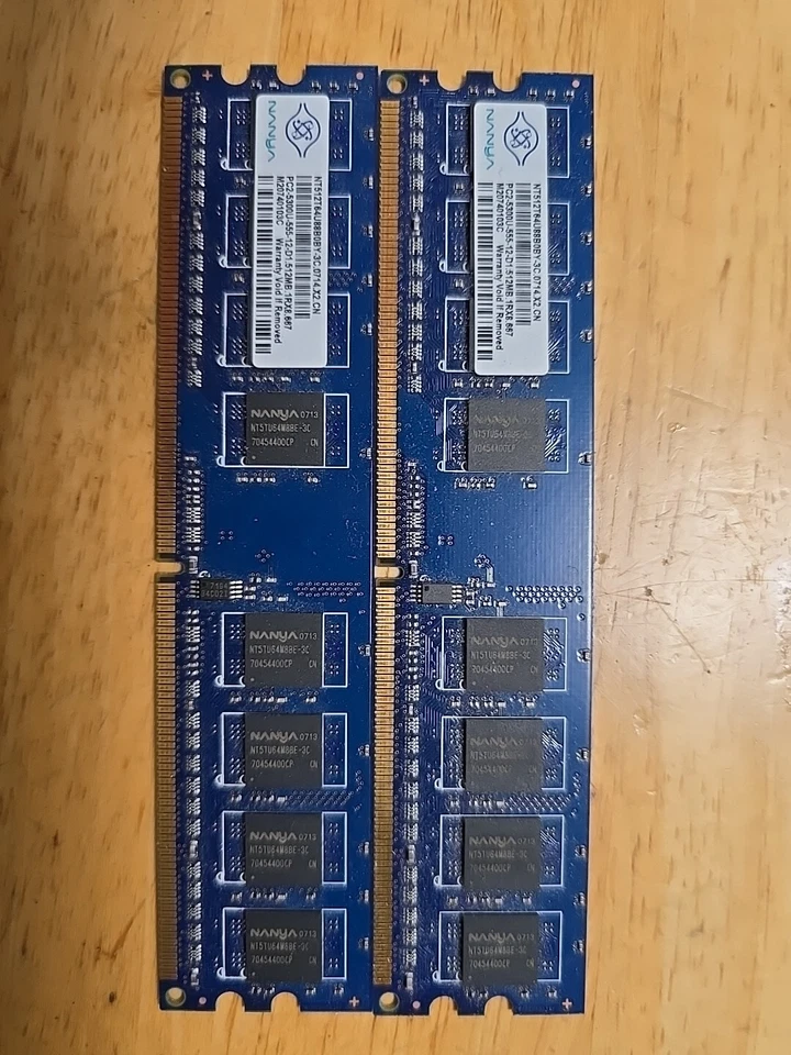 2GB 2x1GB PC2-5300E DDR2-667 NANYA NT1GT72U8PA1BY-3C BLUE ECC Ram Memory  - Image 1 of 1