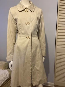 H&M Beige Long women’s Button Down coat Pockets Lined Sz 10 EUC - Picture 1 of 11