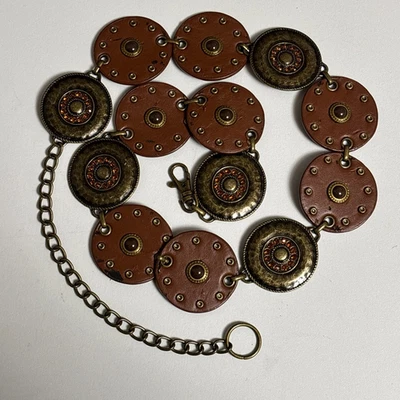 Cinturón Concho M L 36-38" Marrón Bronce Imitación Cuero Boho Reto Western Gitano Hippie Foto 1 de 4