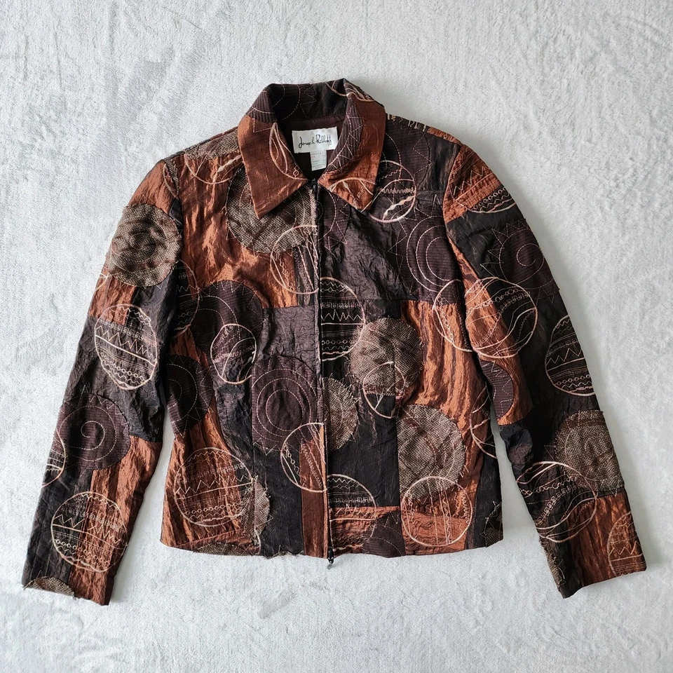 Joseph Ribkoff Jacket Womens 6 Embellished Abstract Textured Art To Wear Copper - Image 1 of 4