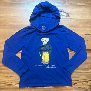 Polo Ralph Lauren royal blue bear long sleeve hooded boys shirt SIZE L - Picture 1 of 8
