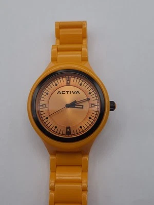 Relógio masculino de quartzo analógico laranja Swiss Activa pulseira de plástico nova bateria funcionando - Imagem 1 de 4