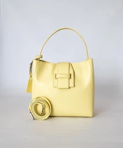 Elegante italienische Echtleder Handtasche / Schultertasche - gelb - Bild 1 von 9