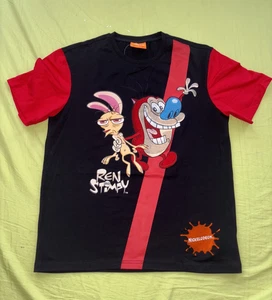 FREEZE MAX Nickelodeon REN & STIMPY Embroidery BLACK 2-Tone T - SHIRT LARGE - Picture 1 of 12