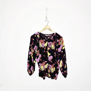 TUCKER NYC The Classic Blouse Silk button front purple floral womens size S/M - Picture 1 of 5