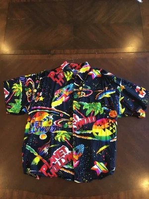 Camisa Planet Hollywood Cancún Campamento Abotonado Años 90 De Colección Tropical Espacio Tema Foto 1 de 4
