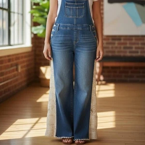 Upcycled denim jean wide leg crochet Women's Overalls size 18 - Picture 1 of 17