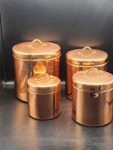 Vintage Copper Kitchen Canister Set of Four with Tight Seal Lids - Picture 1 of 18