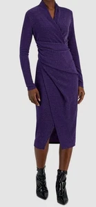 RACHEL Rachel Roy Womens Purple Bret Jersey Faux-Wrap Midi Dress Size S - Picture 1 of 4
