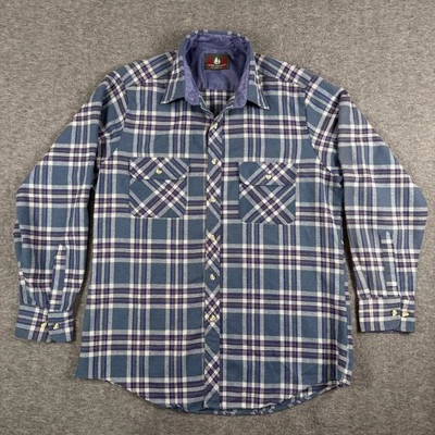 Camisa masculina vintage High Sierra grande azul roxa xadrez flanela faroeste anos 90 - Imagem 1 de 4
