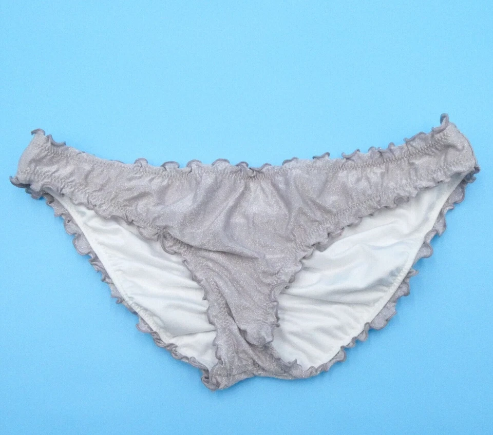 Nuevo traje de baño de parte inferior de bikini brasileño descarado gris medio con volantes Victorias Secret Foto 1 de 4