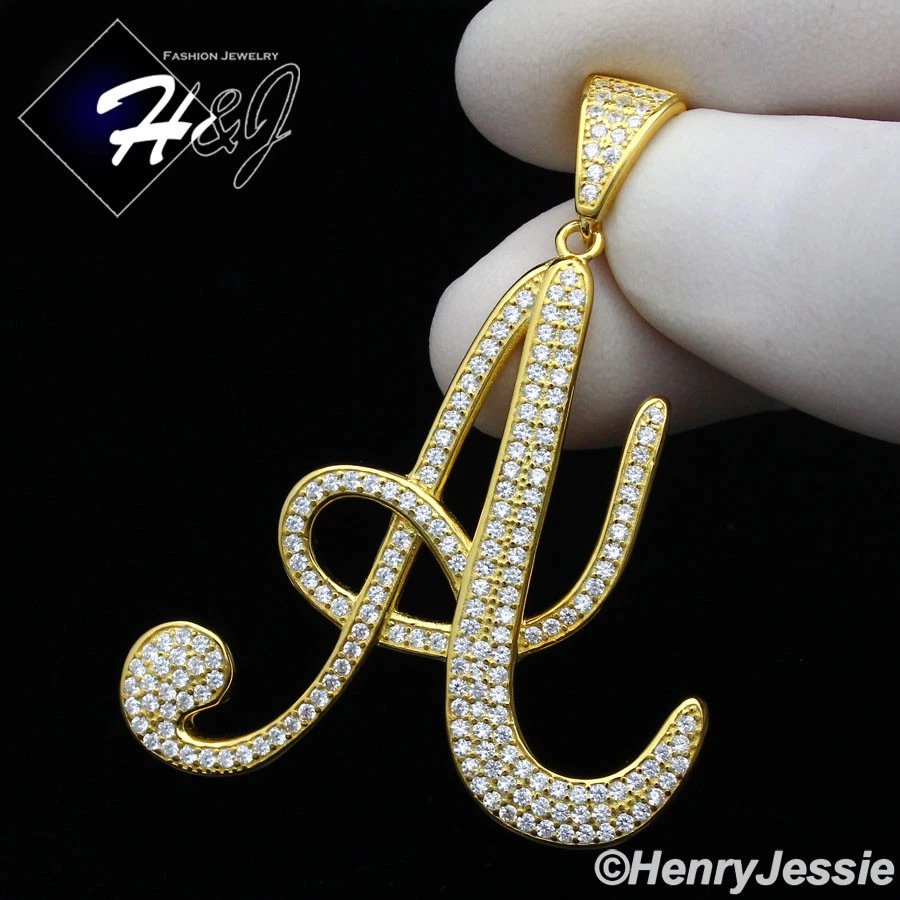 925 STERLING SILVER ICY BLING CZ GOLD PLATED 3D 26 INITIAL LETTERS PENDANT*GP220 - Image 1 of 1