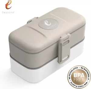 Lunch Box eSeasons Lunchbox 2 Level Stainless Steel Cutlery Dark Warm Grey BPA Free - Picture 1 of 5