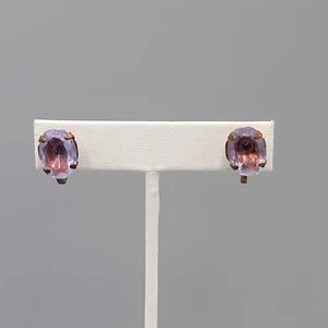 Vintage Clip on Earrings Bronze tone Purple Unknown Stud Screw Back 1/2" - Picture 1 of 12