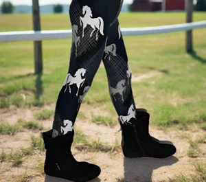 NEW Girls Small Western Horse Leggings Kids Yoga Pants - Picture 1 of 7