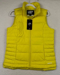 Lands End Womens Goose Down Puffer Vest Yellow Full Zip Pockets Insulated Small - Picture 1 of 7