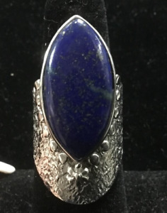 Lapis Lazuli 925 Sterling Silver Large Ring Size 7  11.8 grams Dark Blue Beauty