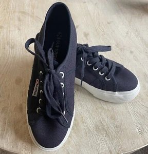 Zapato Deportivo SUPERGA Mujer Azul Marino Logo 2790 Punta Redonda Plataforma Talla 6.5 - Imagen 1 de 8