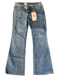 Damenjeans neu aus altem Lagerbestand NEU Express X2 W10 ausgestelltes Bein niedriger Bund blau 2 Shorts neu mit Etikett Y2K 2P - Bild 1 von 5