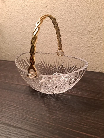 Mikasa Crystal Clear Decorative Mini Basket W/Removable Gold Handle - Excellent Cover