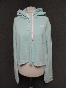 Hollister Cropped Hooded Sweatshirt Green/Blue UK M RRP £33 LN025 FF 20 - Picture 1 of 5