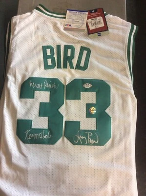 Bird, McHale, Parish, "Big 3"  Signed Jersey Bird Jsy 3x auto's PSA AUTH 9A60599 - Image 1 of 3