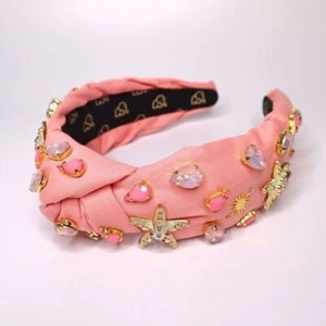 Crystal Headband - DENIM Headband - Knot Headband + Crystals - CORAL PINK - Picture 1 of 2