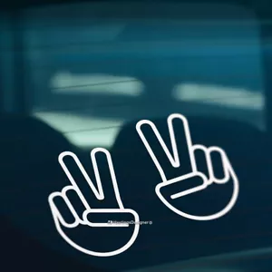 2x VICTORY PEACE HAND V Sign Funny Car Window Bumper JDM Vinyl Decal Stickers - Picture 1 of 3
