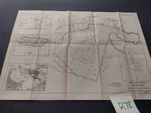 1912 San Juan Hafen Porto Rico Vermessungsarmee Korp Ingenieure ausklappbare Skizze Karte  - Bild 1 von 3