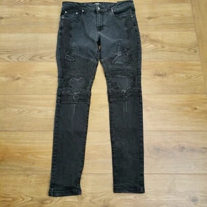Pantalones de mezclilla Represent Biker para hombre W34 L32 negros ajustados desgastados cremallera elástica - Imagen 1 de 13