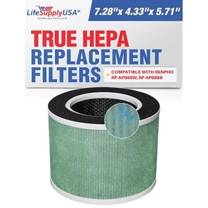 LifeSupplyUSA 4-in-1 Filter (HEPA, Carbon, Net, Pre) fits Renpho RP-AP088W, - Picture 1 of 5