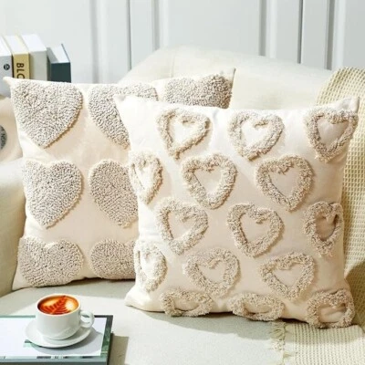 100% Ivory Cotton Boho Cushion Cover - 2 Piece Decorative Pillow Case Sofa Bed - Image 1 of 4