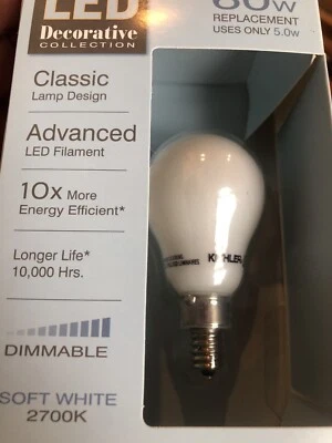  KICHLER DIMMABLE LED 5W (60W) BULB CANDELABRA BASE SOFT WHITE A15C - Image 1 of 4