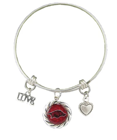 Arkansas Razorbacks Red Domed Circle Adjustable Wire Bangle Bracelet Jewelry UA Cover