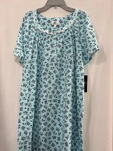 Aria 100% Cotton Women's Short Sleeve Scoop Neck Nightgown Pockets Blue Floral - Picture 1 of 3